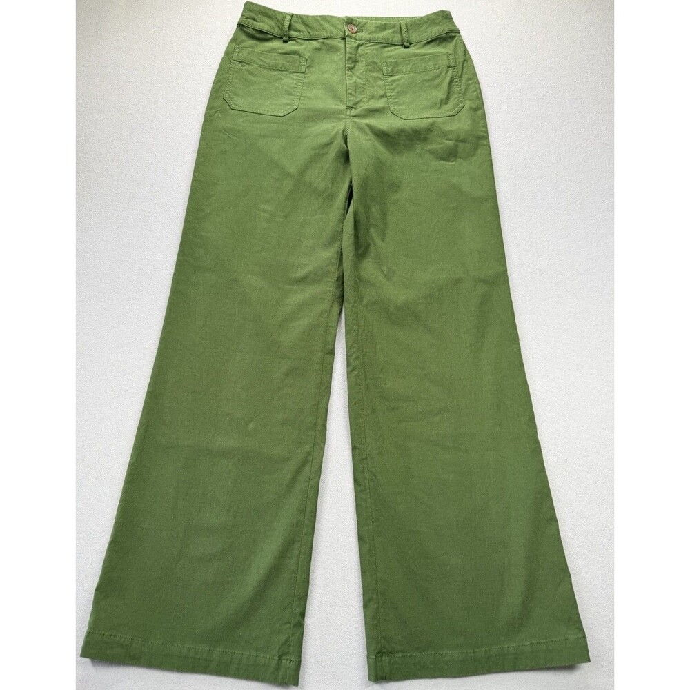 J.Crew Lizzie Pants Women’s 28 Green Linen Blend Wide Leg Stretch High Rise